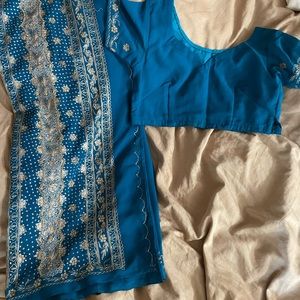 Teal Blue Indian Saree Outfit